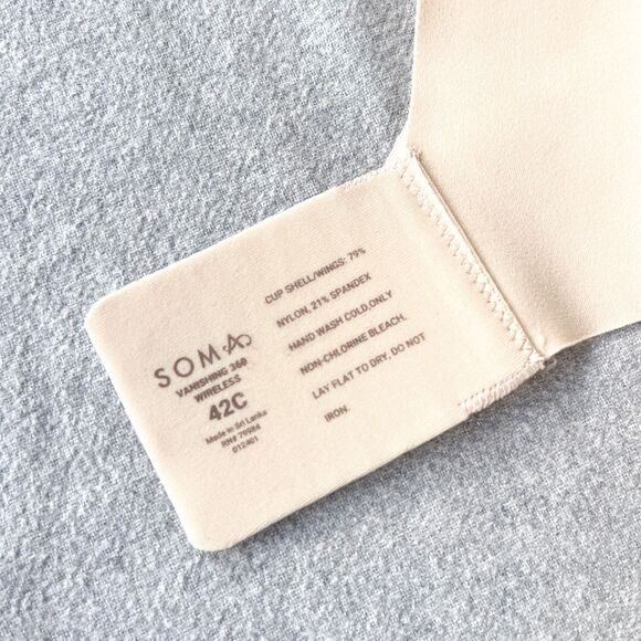 NWT Soma Vanishing 360 Wireless Bra in Pale Sand - Ultra Thin - Size 42C - Picture 10 of 10